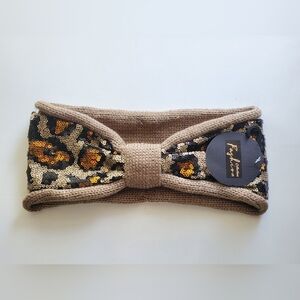 Golden Leopard Print Sequin Head Wrap